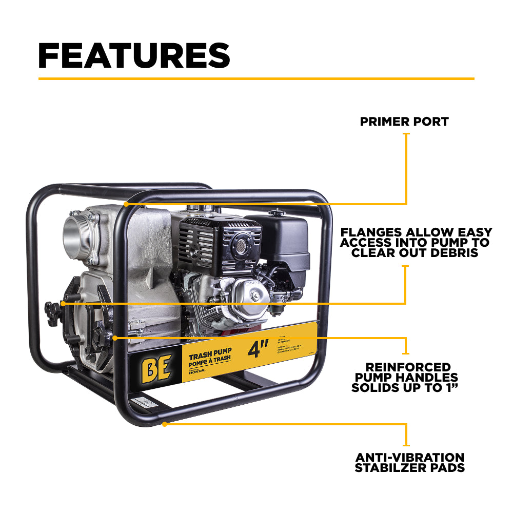 4" Full Trash Pump 580 GPM 37 PSI with Honda GX390 Engine