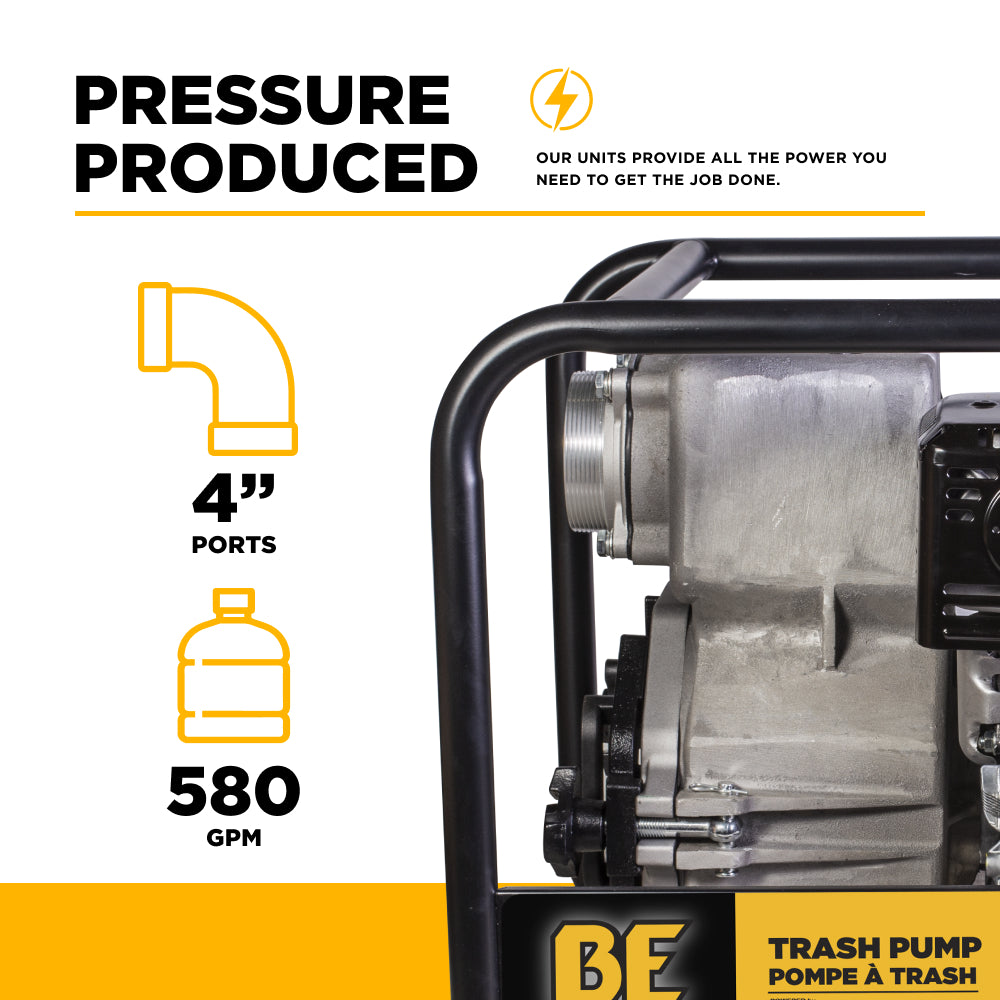 4" Full Trash Pump 580 GPM 37 PSI with Honda GX390 Engine