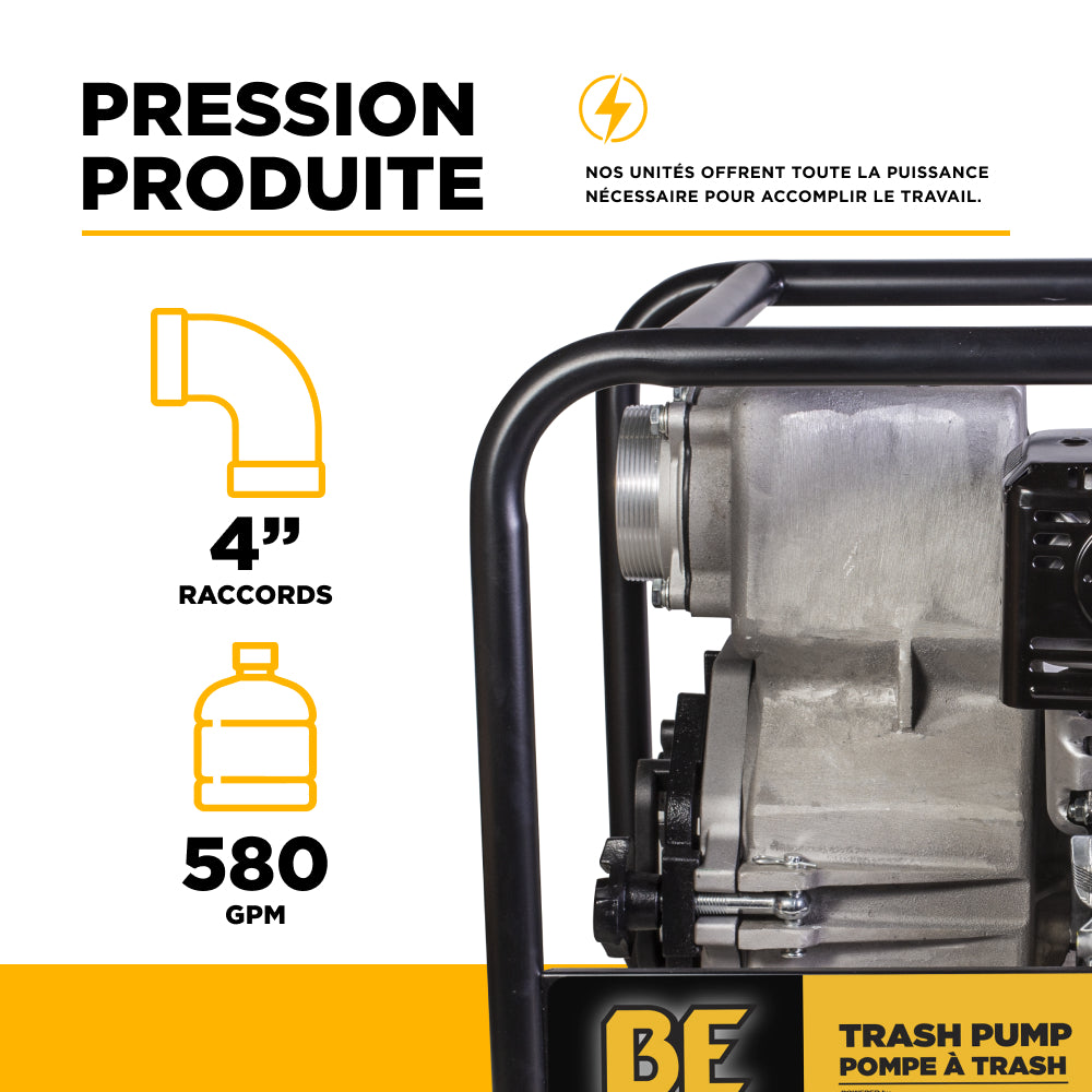 4" Full Trash Pump 580 GPM 37 PSI with Honda GX390 Engine