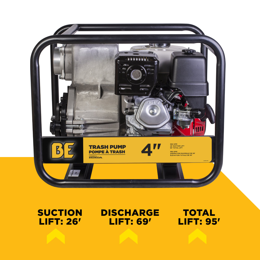 4" Full Trash Pump 580 GPM 37 PSI with Honda GX390 Engine