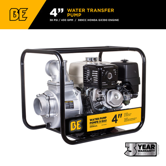 4" High Volume Water Transfer Pump 430 GPM 38 PSI with Honda GX390 Engine