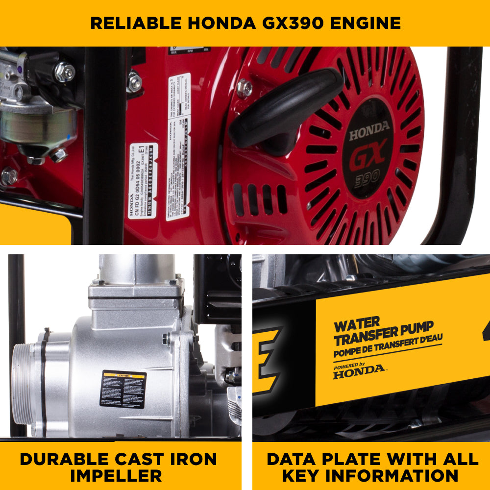 4" High Volume Water Transfer Pump 430 GPM 38 PSI with Honda GX390 Engine