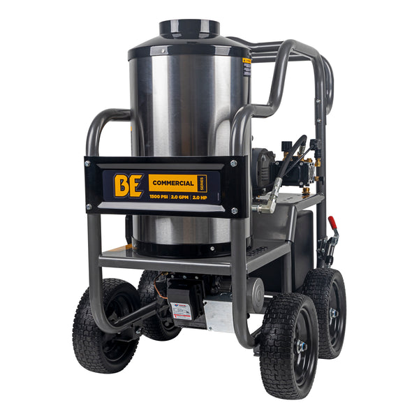 BE Commercial Series Portable Electric Hot Water Pressure Washer, Direct Drive, 2.0 GPM | 1500 PSI (HW152EA)