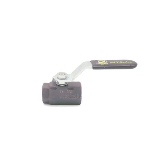 A 1/4 inch carbon steel ball valve for Drain Invader X machines, with a lever handle and branding visible on the side.