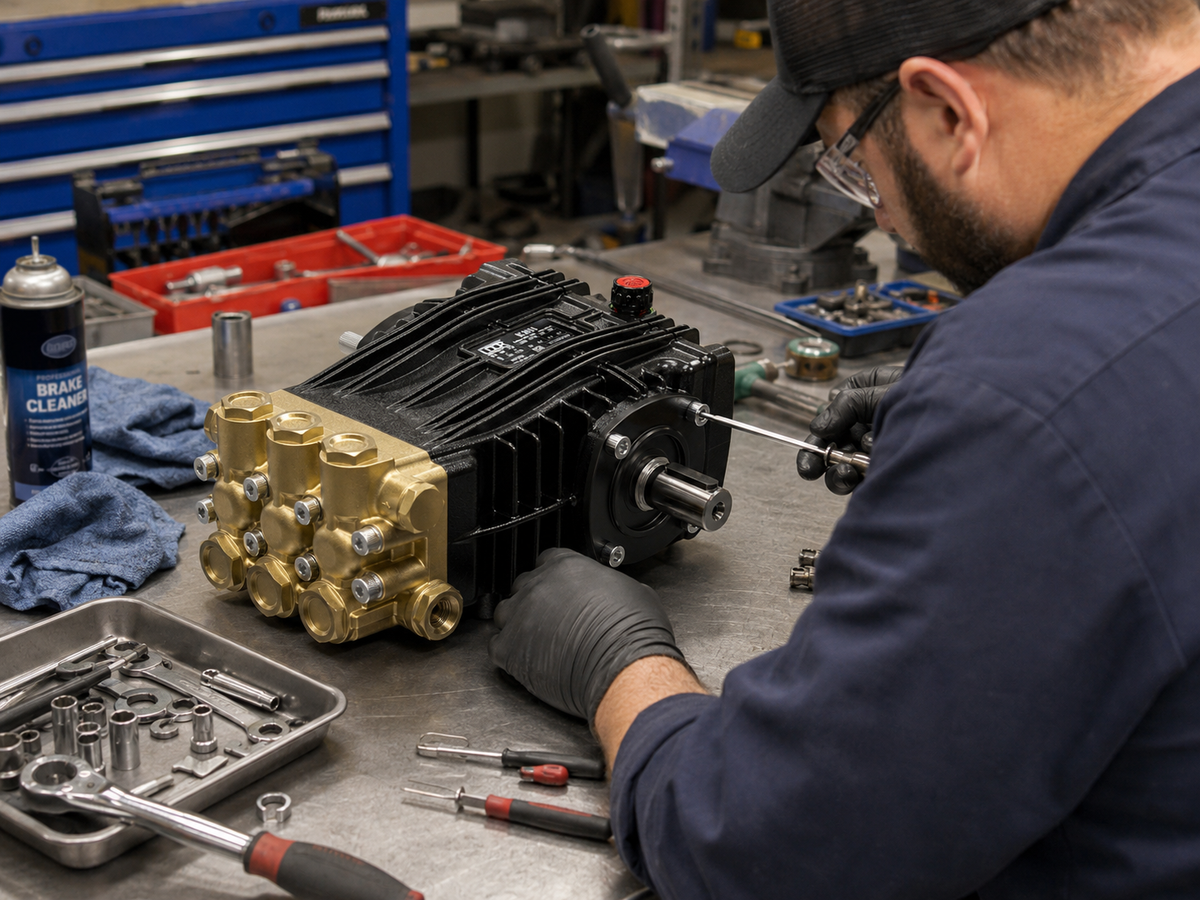 Service Technician Working on Repairing a High Pressure Pump