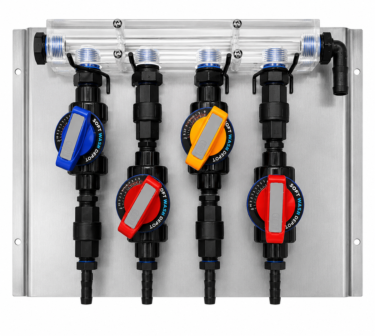 Clear Acrylic 3 & 4-Port Soft Wash Mixing Proportioner with Precision Flow Valves